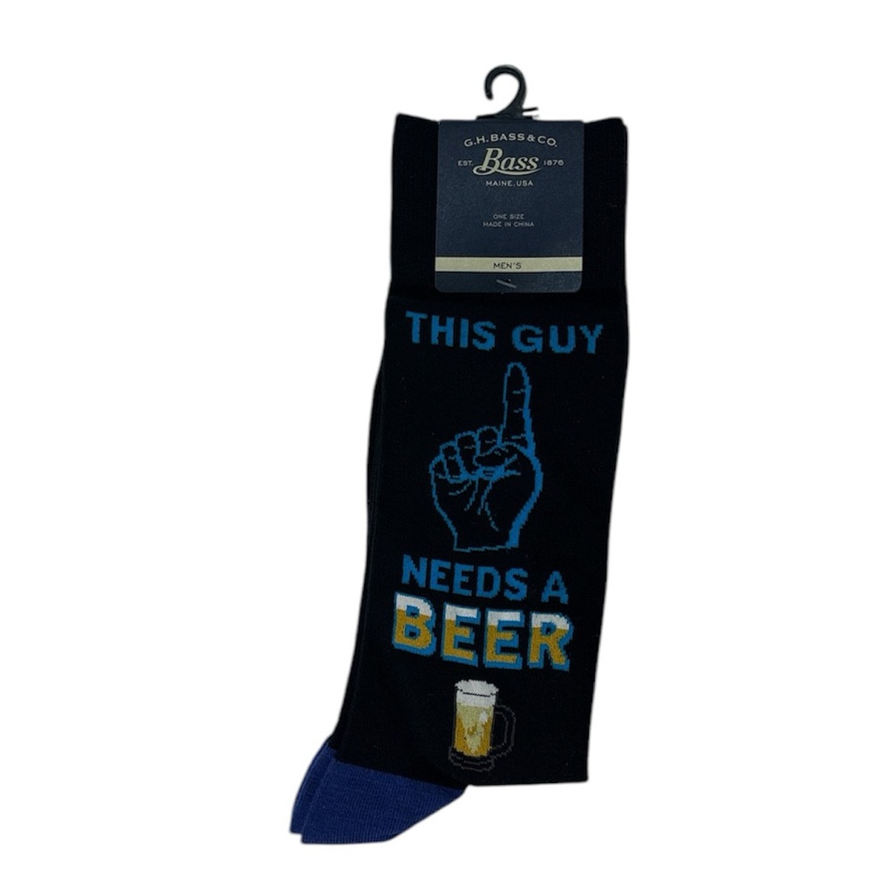 G.H. Bass & Co. Men's "This Guy Needs A Beer" Novelty Socks 1 Pair One Size